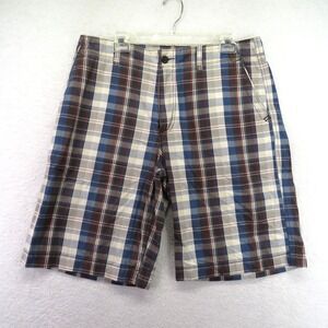 Old Navy Shorts Mens 34 Blue Brown Plaid Flat Front Cotton Casual‎ Summer 2000s